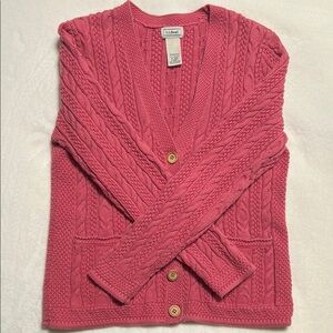 LL Bean Cable Knit Pink Cardigan